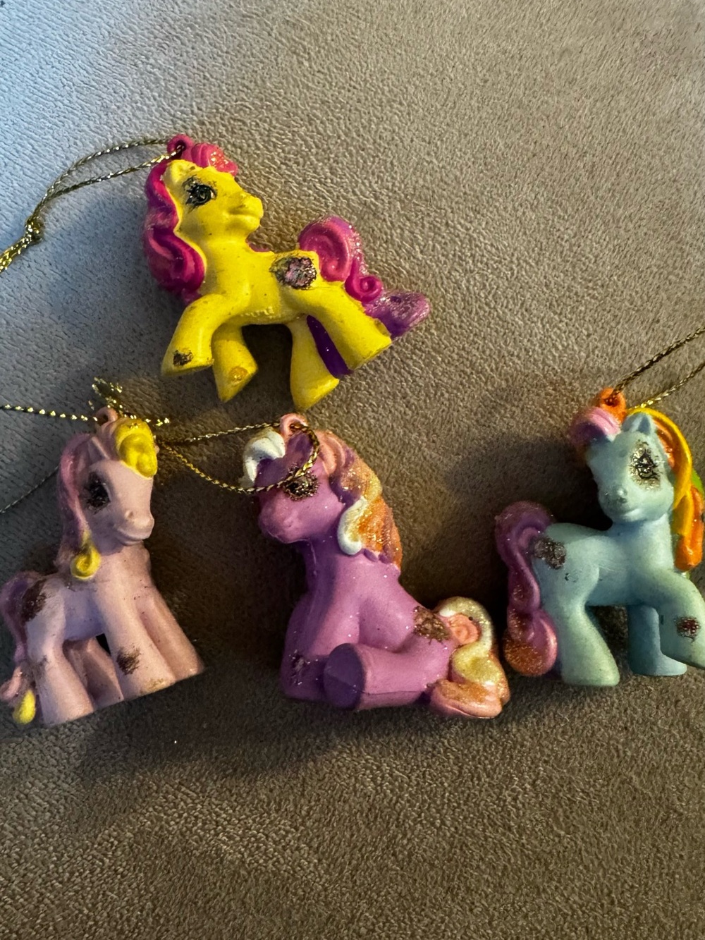 My Little Pony mini Ornament Set Yellow,Pink, Purple,Blue normal wear approx 1”